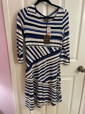 Tommy Bahama Blue and White Striped Long Sleeve Dress